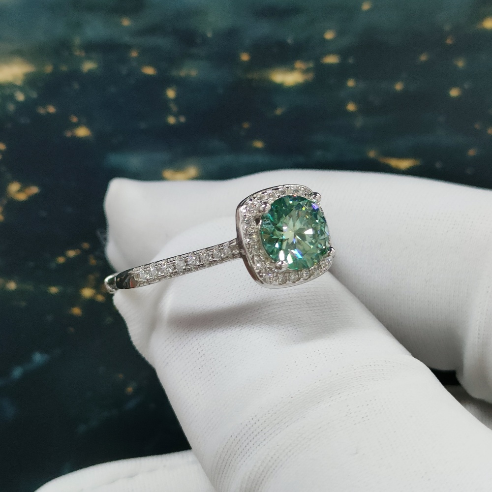 1/2/3 Carat Green Moissanite Square-Shaped Ring, Gift